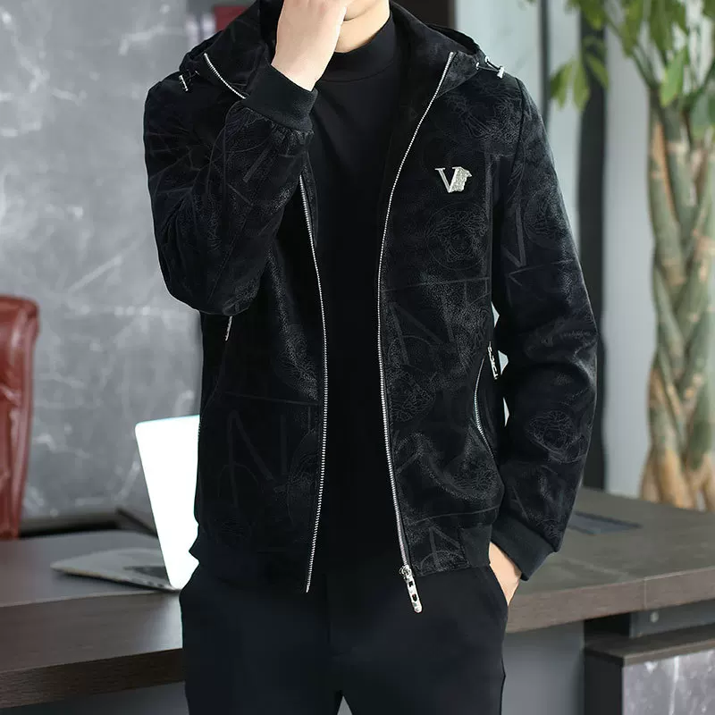Men's jacket with hood, elite rostometer, autumn trend set, European style, slim fit, 2022