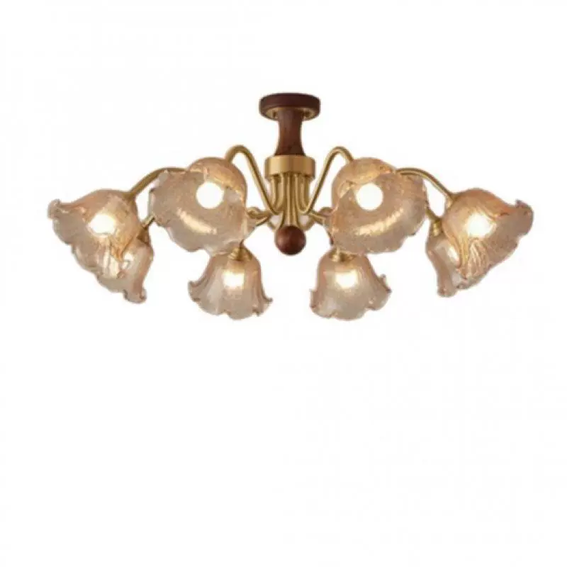 Потолочная лампа, латунь с отделкой «орех», французский стиль, люстра с хрустальными цветочными плафонами, 1/6/8 рожков
