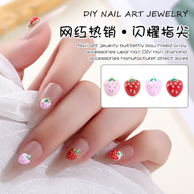 New Manicure Small Strawberry Exquisite and Cute Oil Dripping Strawberry Ins Stereo Nail Wearable Nail Material Manicure Accessories