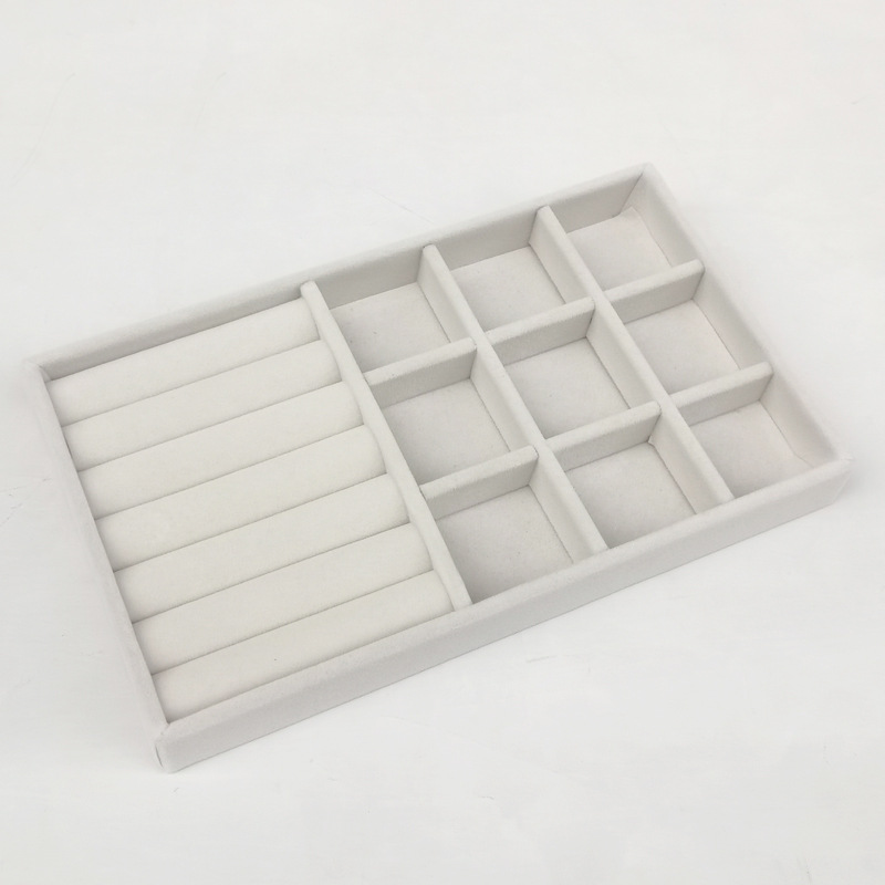 Beige caja de la joyería anillo de franela pendientes placa vacía joyería display rack joyería caja de almacenamiento bandeja al por mayor