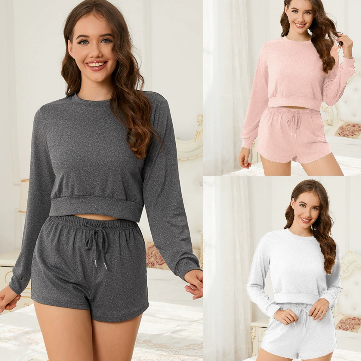 Cross-border trading), solid long-sleeve, trousers, pijama, thin set, (Physicals