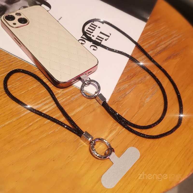 Full Diamond Lanyard Simple Fashion Small Fragrance Mobile Phone Chain Women's Long Hanging Neck Short Wrist Clip Type Anti-lost