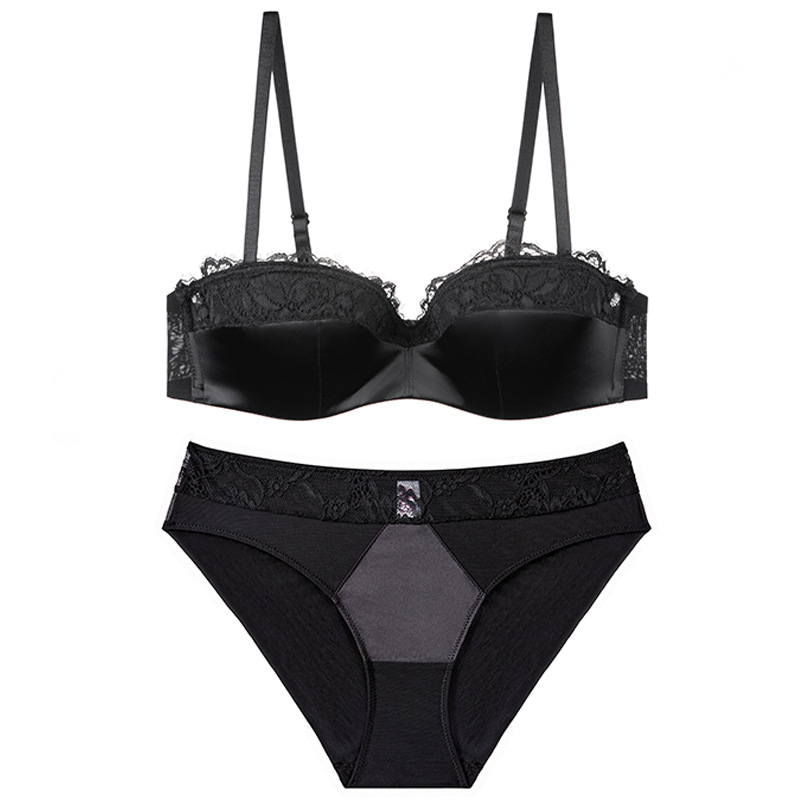 Media taza sexy, brillante, delgado, sujetador de recolección, sujetador de ropa interior, pechos grandes, conjunto pequeño de gran tamaño, sujetador anti-flacidez