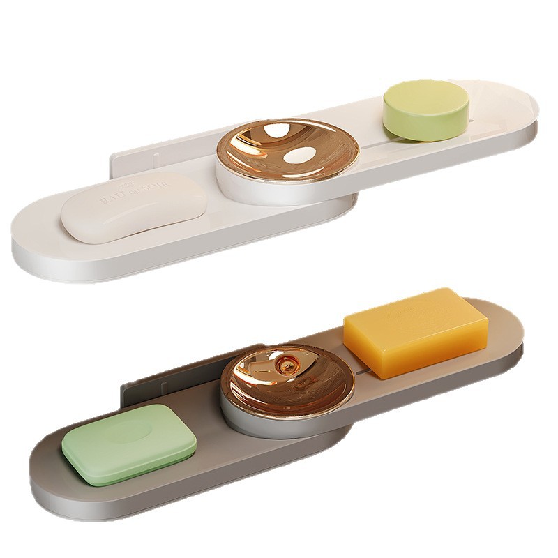 Caja de jabón giratoria multifuncional Caja de jabón de escurrible montada en la pared del baño Esquina del baño Estante antideslizante y a prueba de humedad