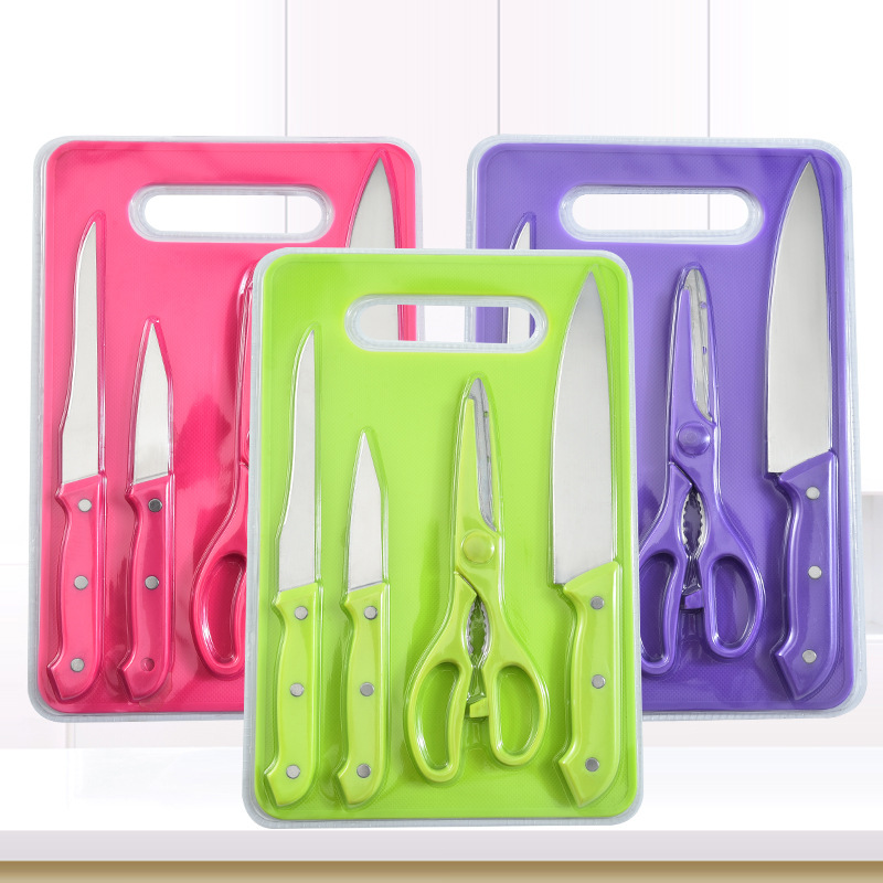 Cuchillo de frutas de acero inoxidable doméstico de cinco piezas cuchillo de cocina cortador de melón planador de color conjunto de cuchillos Yangjiang en stock