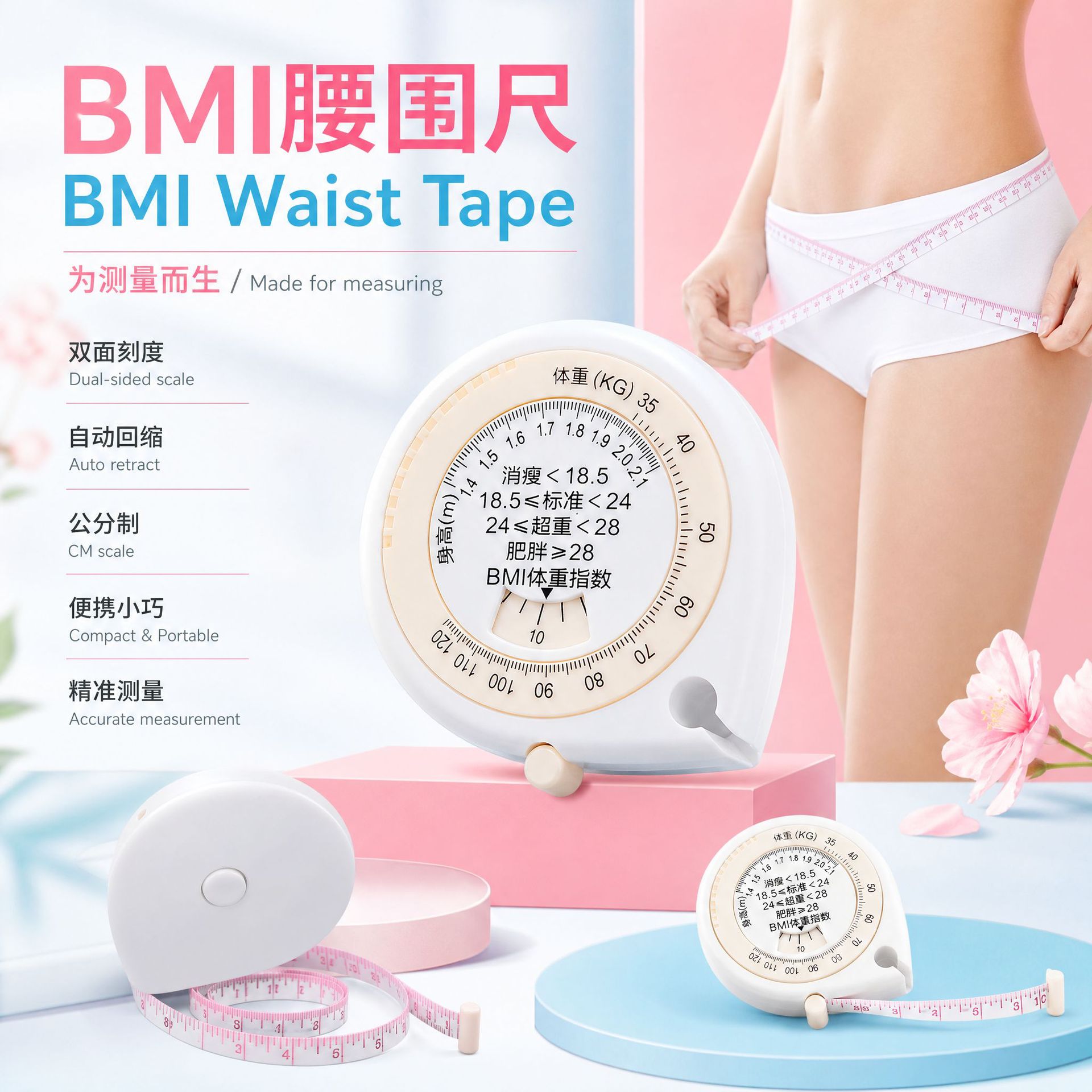 BMI腰围尺 软尺 量三围量尺 迷你卷尺 便携1.5米厂家批发可定 制五金、工具实拍产品高清图