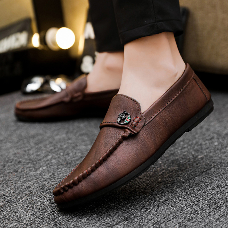 Soft Leather Formal British Style Lounge High-End Loafers Bean Shoes Low-Top Business Lightweight Durable Men's Fashion