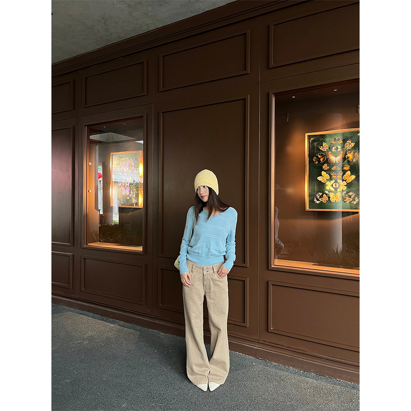 Yuyi khaki low-waist flared jeans for women, autumn new style, slimming, flowing, floor-length wide-leg pants CXMM139 Yuyi khaki low-waist flared jeans for women, autumn new style, slimming, flowing, floor-length wide-leg pants CXMM139