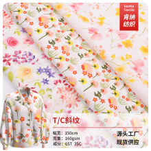 厂家直供T/C平纹涤棉混纺印花布涂料印花面料 时尚女装面料