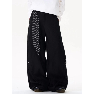 American High Street Retro Niche Design Deconstructed Rivet Scimitar Trousers Men's Spring & Fall Loose Wide-Leg Casual Long Pants