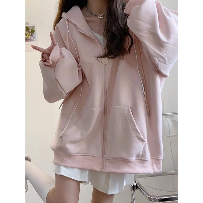 山东即墨卫衣连帽外套女2025新款早秋宽松慵懒风韩系甜美显瘦开衫|undefined