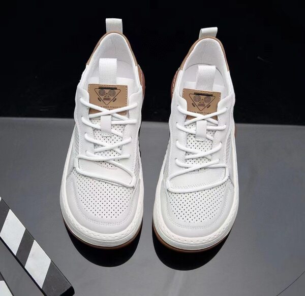 Giày sneaker nam da bò thật mũi tròn, đế bằng chống trượt, thoáng khí, phối đồ dễ dàng — Dép sandal -1 màu trắng, Dép sandal -1 màu đen, Giày bệt màu trắng, Giày bệt màu đen