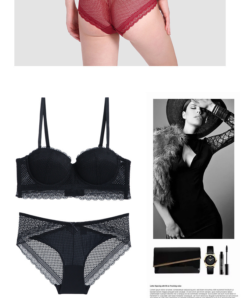 Bielizna Half Cup Girl Gathers to Gather Side Breast Sexy Lace with Steel Ring Bra Set_voghion.com