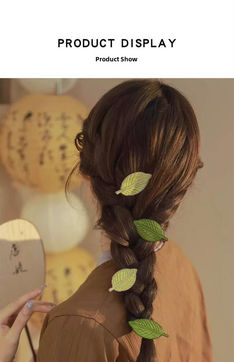 Feuilles brodées ! Épingle à cheveux fraîche ! Pince à frange exquise sur le front Pince à cheveux latérale en feuille de haute qualité Épingle à cheveux cassée_voghion.com