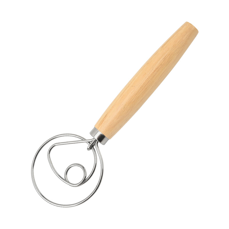 Batidora doméstica de madera maciza y acero inoxidable con mango de madera, varilla para batir huevos antideslizante, batidor manual de huevos, utensilio de cocina. image 9