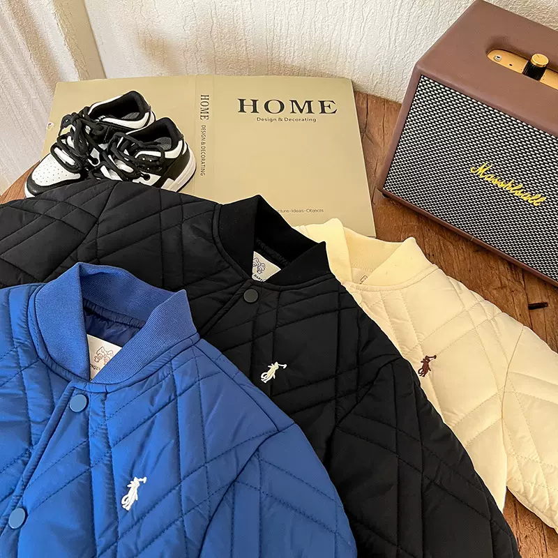 婴儿童卡通绣花加厚外套男女童秋冬装宝宝加厚夹克小童夹棉棒球服