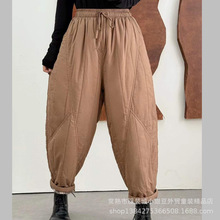 2025新款冬季加厚夾棉棉褲女松緊腰內里格紋保暖哈倫褲