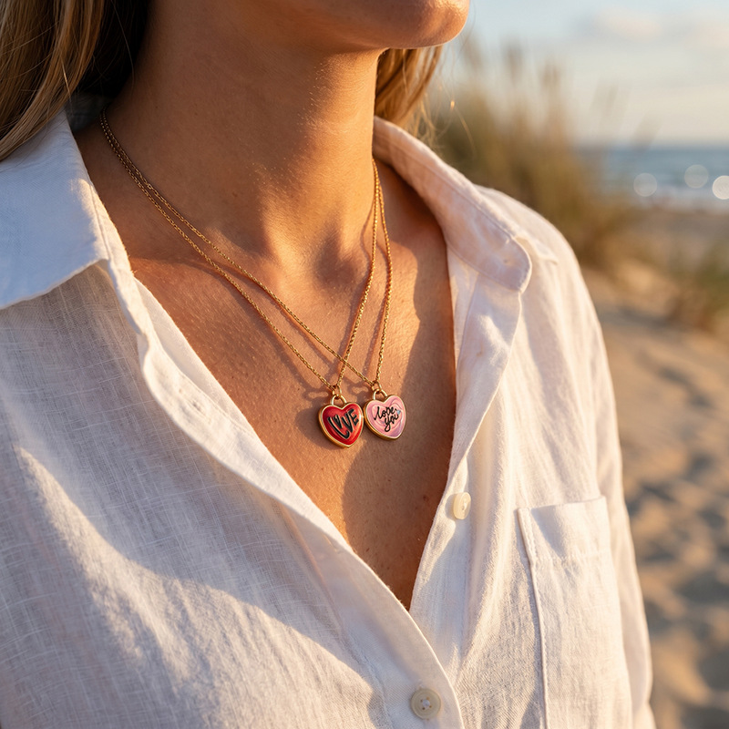 Tiana Europa y América Día de San Valentín nicho accesorios de acero inoxidable amor collar de goteo de aceite ligero lujo alta sensación joyería de mujer al por mayor