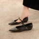 2182-1 Commuting Women's Shoes with Slope Heel, Pointed French Shallow Mouth, Versatile, Casual Evening Style, One Button Strap, Mary Jane Single Shoes