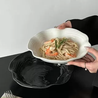定制ins风高颜值家用荷叶边陶瓷水果沙拉盘意面深盘菜盘简约餐盘
