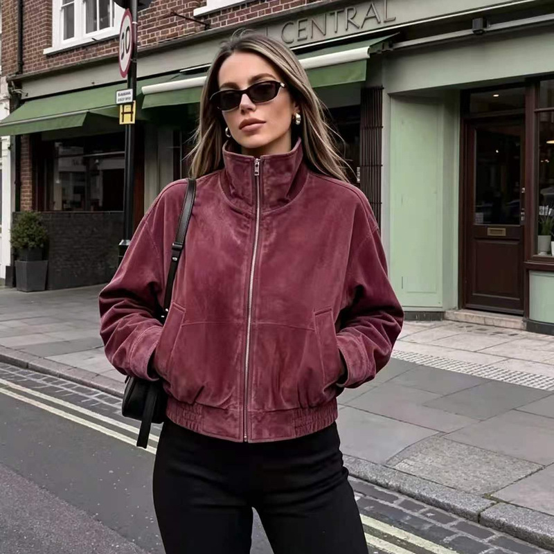 2026 Spring/Autumn Cross-Border European and American Women's Fashion ZA AliExpress Hot-Selling Trendy Zippered Solid Color Jacket