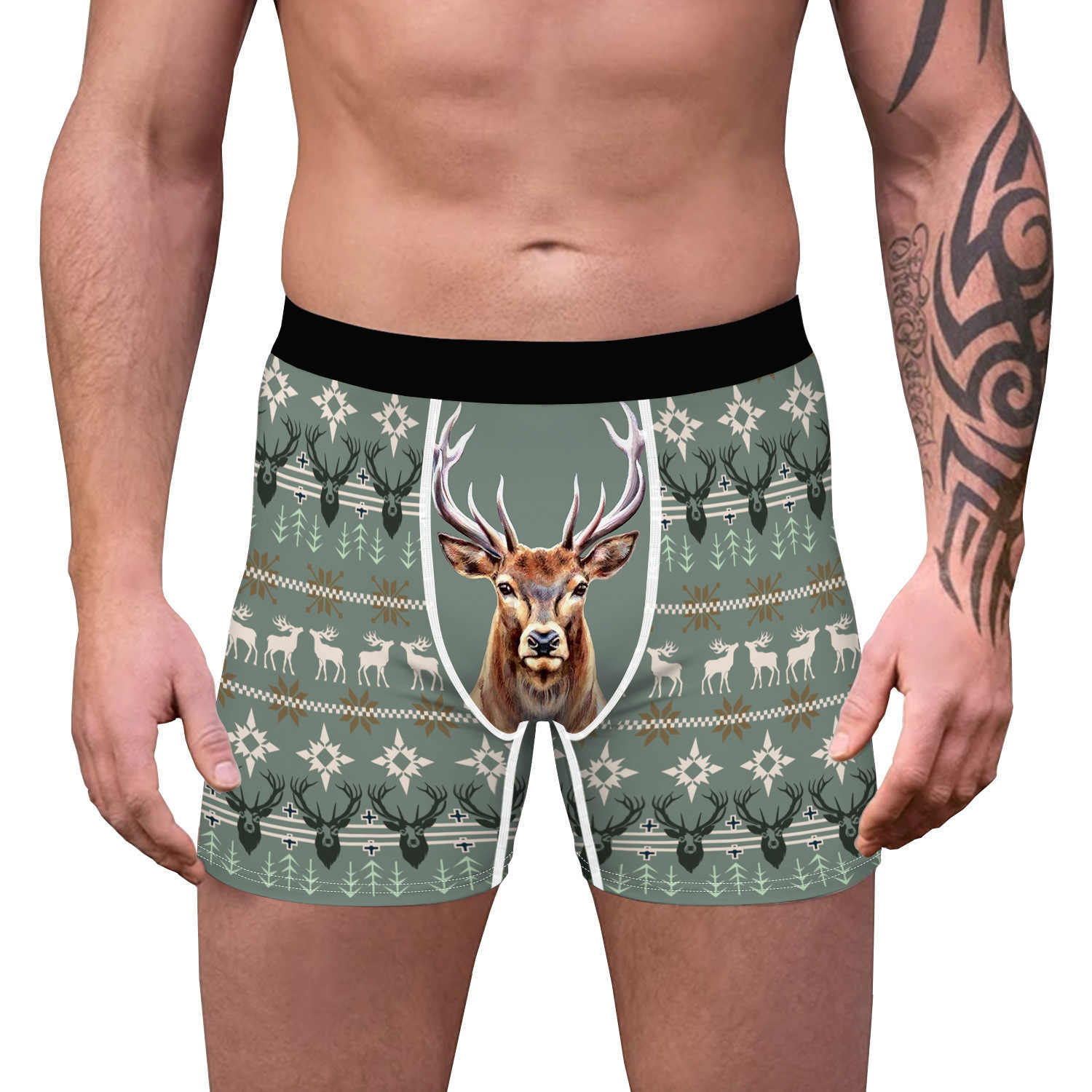 2024 Pantaloni ad angolo piatto traspiranti e comodi da uomo con stampa digitale per cani di Natale nuovi con biancheria intima aderente sul fondo_voghion.com