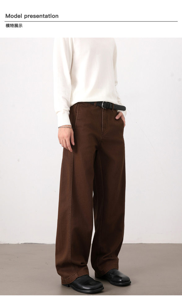 Quần jeans nam ống đứng dáng rộng phong cách Mỹ retro cơ bản — Màu be, Màu kaki, Màu nâu cà phê, màu đen chi tiết 7