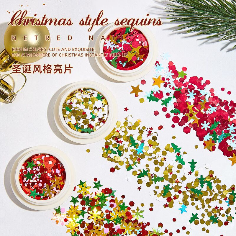 Amazon Christmas Glitter Nail Art Sequins Winter Hot Selling Christmas Tree Snowflake Ultra Thin Mixed Ornaments Wholesale