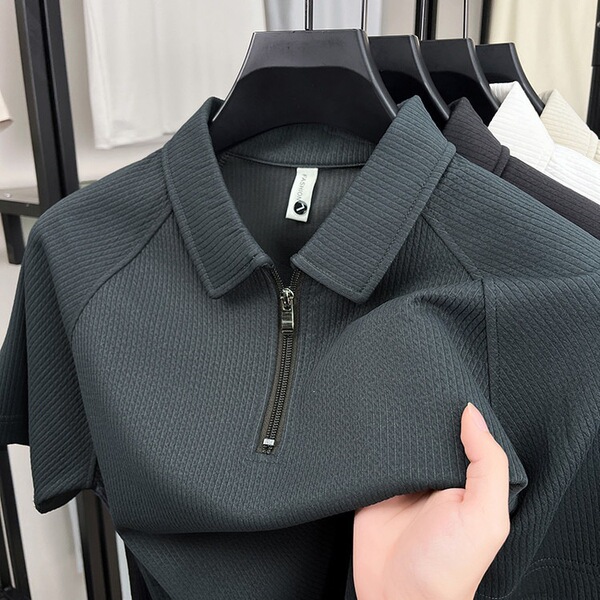 Solid color colored summer polo with zipper