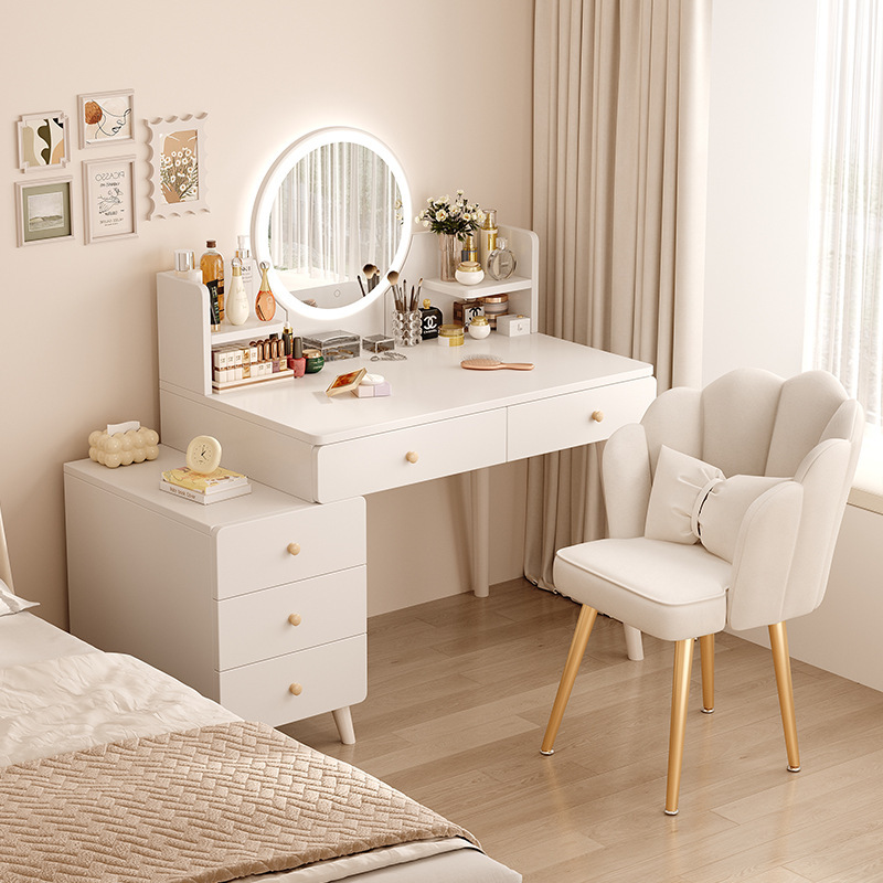 Dressing Table and Dresser Integrated with Extendable Design for Small Apartments, Featuring a Light Luxury and High-End Feel, with a Makeup Mirror and Bedside Vanity Table Dressing Table and Dresser Integrated with Extendable Design for Small Apartments, Featuring a Light Luxury and High-End Feel, with a Makeup Mirror and Bedside Vanity Table