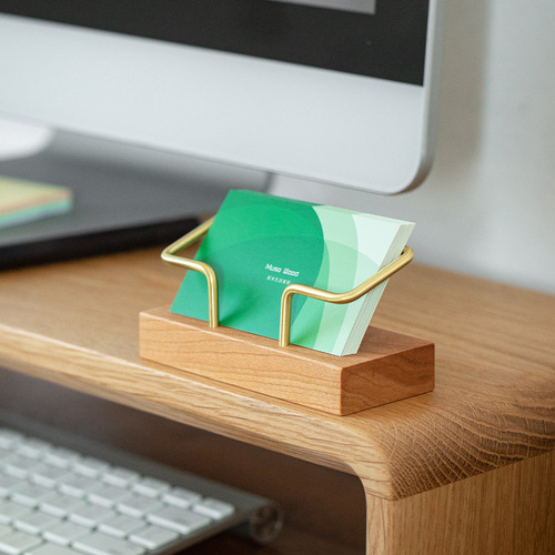 Japanese style wooden brass business card holder desktop card holder creative wooden high-end exhibition business card box high-end business card holder