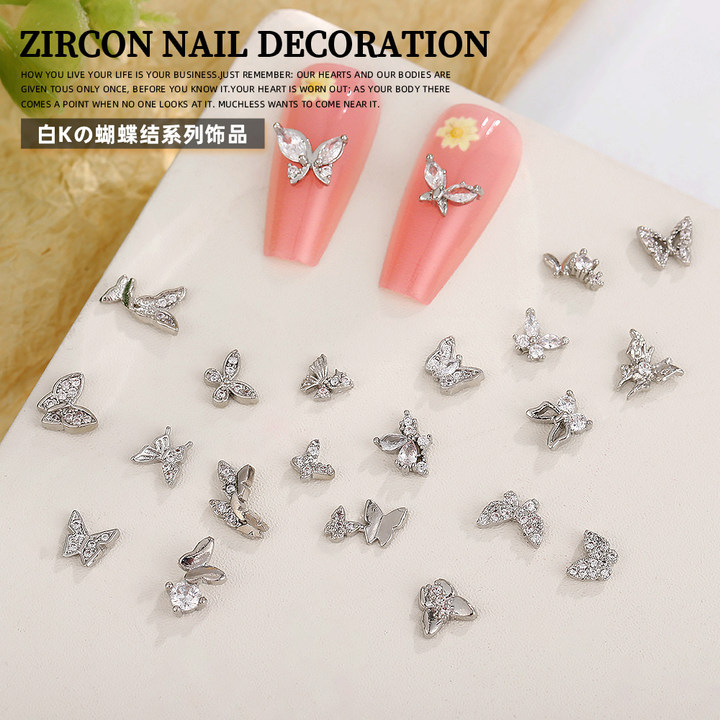 Butterfly Nail Art Accessories Explosive silver Zircon Exquisite Light Luxury Nail Art Accessories Three-dimensional Mini Butterfly with Diamond