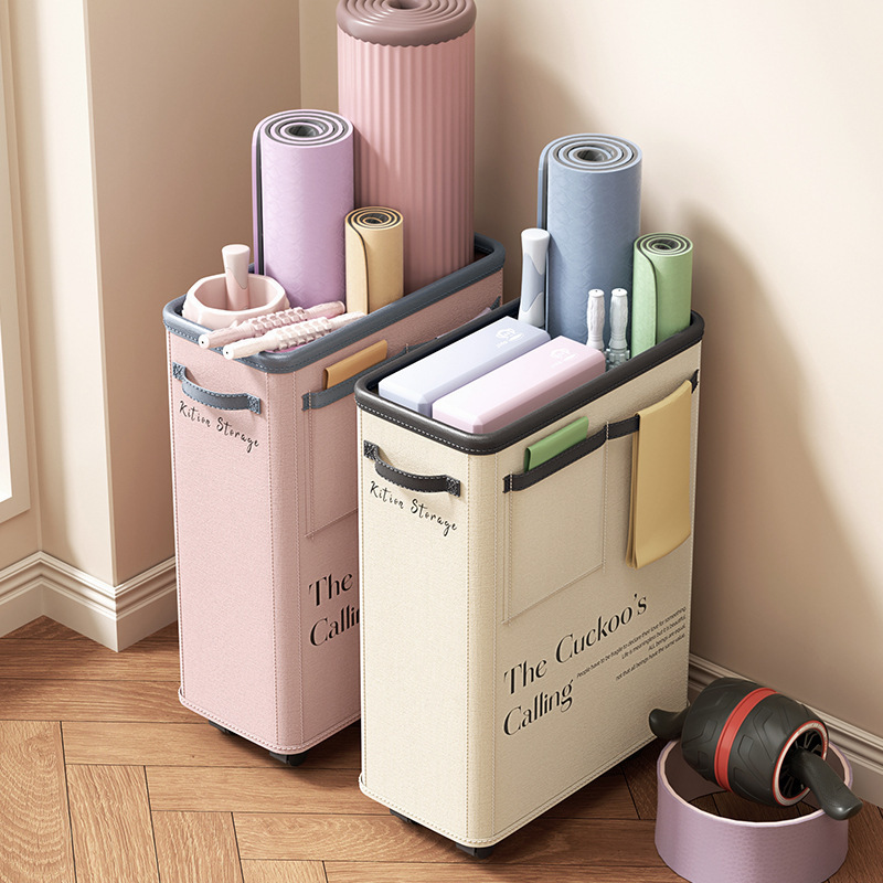 Sports Equipment Storage Basket, Household Yoga Mat and Exercise Equipment Storage Box, Foldable Washable Fabric Yoga Bucket