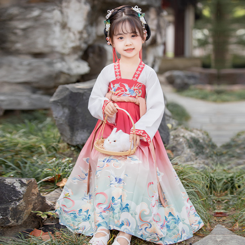汉服男童女童2023新款儿童国学服书童古装中国风唐装女朗诵演出服