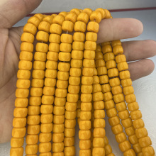 厂家批发古法琉璃雪巴切面黄桶珠亮光散珠饰品diy配件佛珠串珠