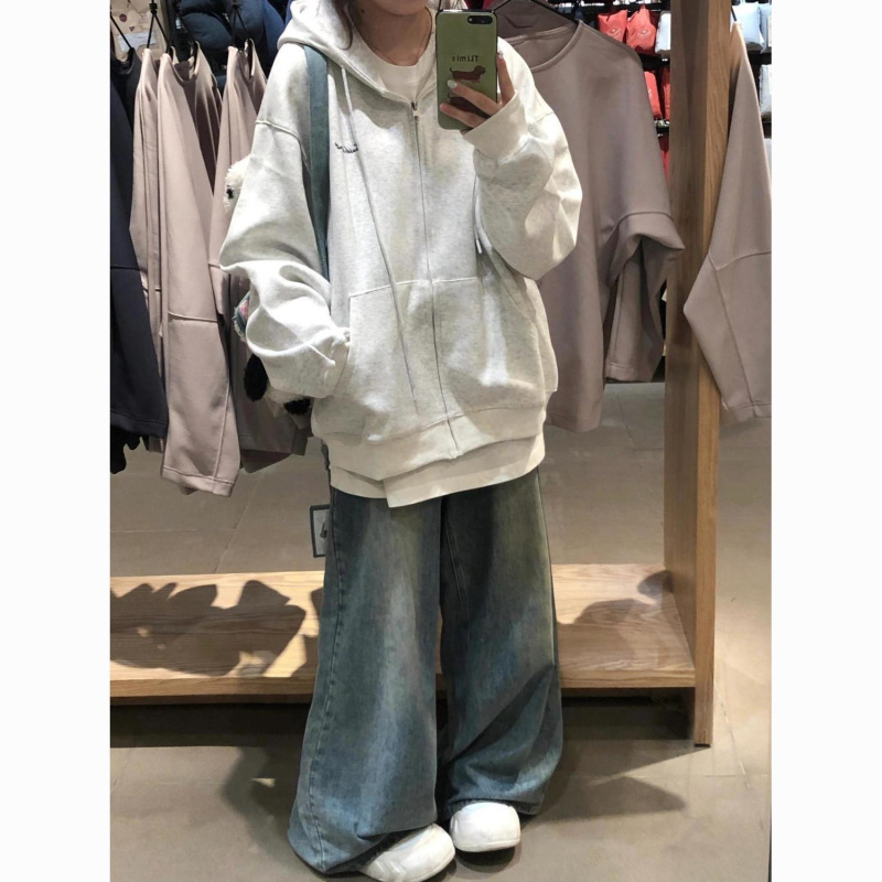 薄款300g爆款oversize美式高街连帽卫衣女季慵懒风拉链开衫外套潮|undefined