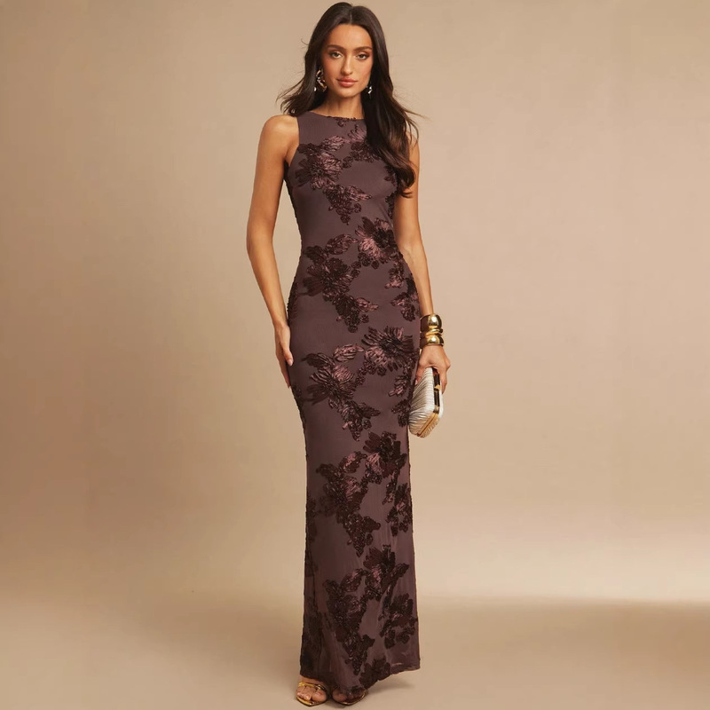 Cross-Border Foreign Trade New Spring-Summer European and American Fashion Elegant Dress with Three-Dimensional Embroidery, Slim Fit, Bodycon, Suitable for Parties Cross-Border Foreign Trade New Spring-Summer European and American Fashion Elegant Dress with Three-Dimensional Embroidery, Slim Fit, Bodycon, Suitable for Parties