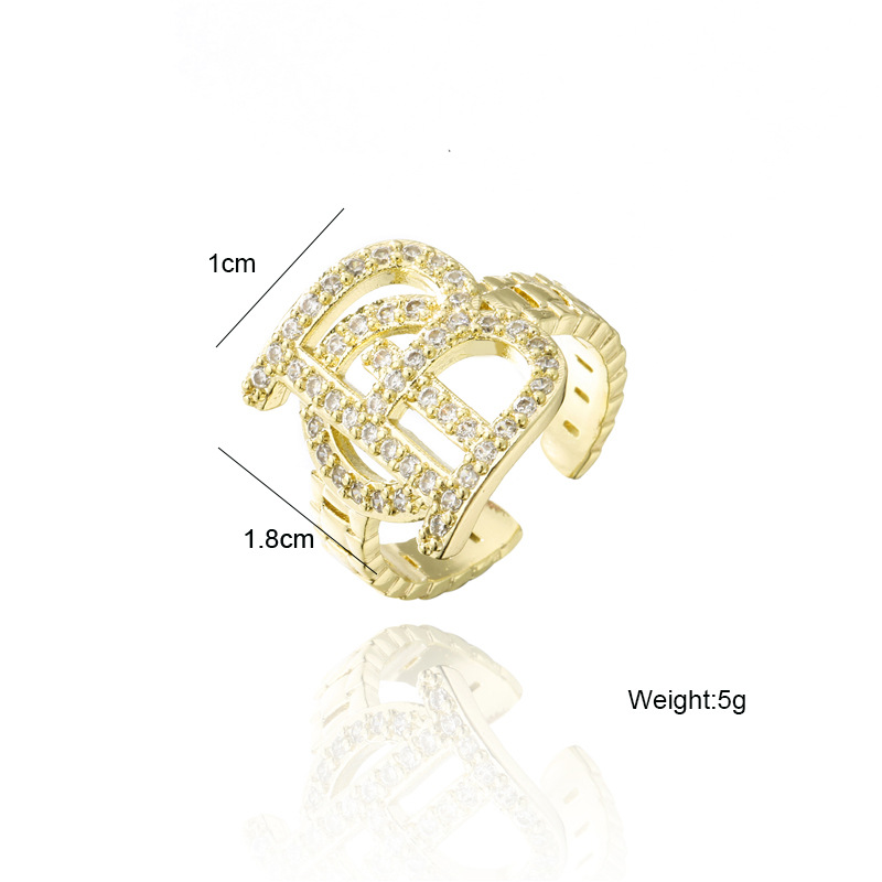 European Hip Hop Culture Street Punk Jewelry 18k Real Gold Plated Copper Micro Inlaid Geometric Open Ring display picture 1