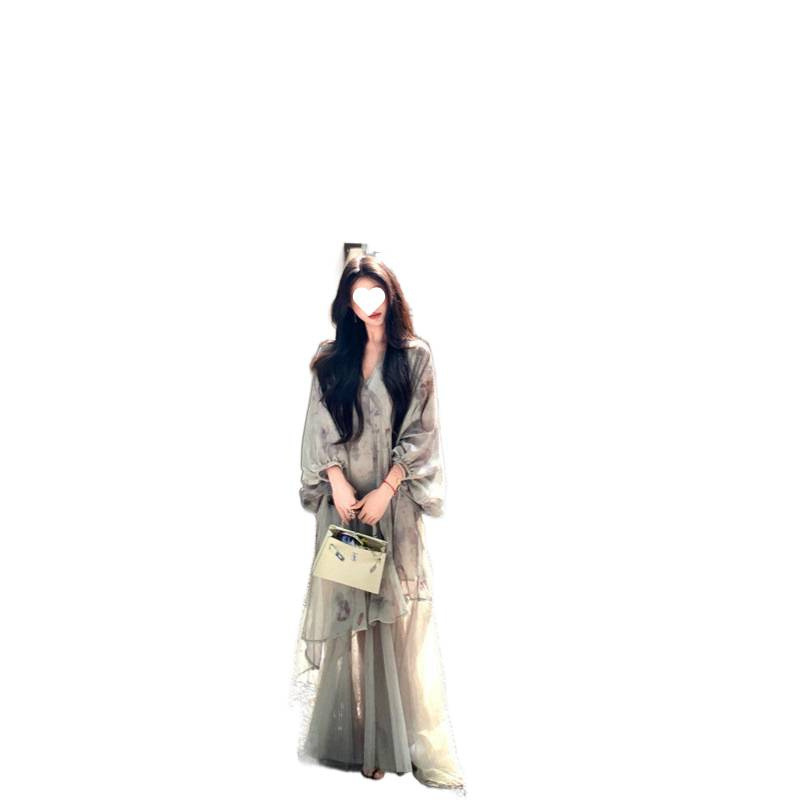 JUEMEI |2025巨好看的夏装薄纱连衣裙女宴会新中式禅意风长裙子|undefined