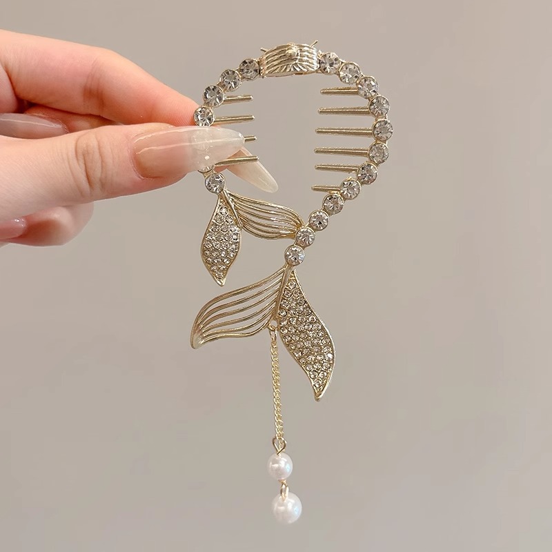 Nuevo estilo chino mariposa botón de cabello para mujeres de alta calidad flores de perla clips de cola de caballo lujoso clips de agarre de cabeza posterior falda de caballo adornamiento para el cabello
