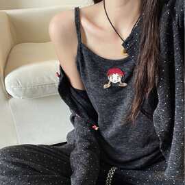 甜美波点开衫睡衣女2025秋冬新款大码外穿长袖长裤家居服套装ins