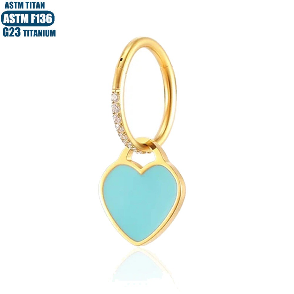 F136 Titanium Alloy Heart Zircon Earring Piercing Jewelry - Gold Pink 1.2x12mm detail image 8