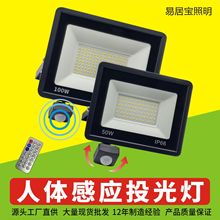 源头工厂人体感应投光灯户外带遥控器雷达红外线led感应投光灯