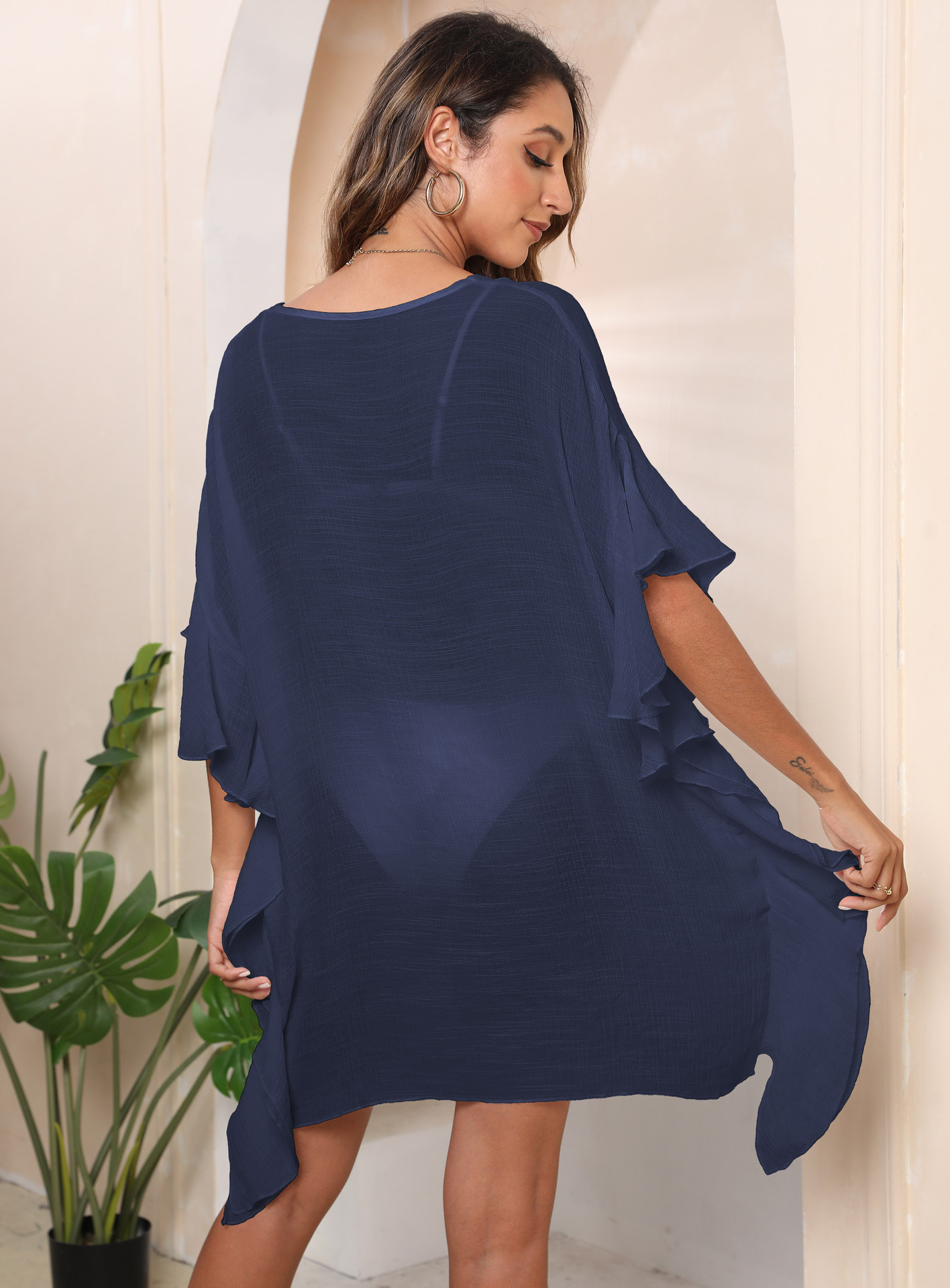 Femme Robe Volants Couleur unie Simple Ample Plage Cover-up_voghion.com
