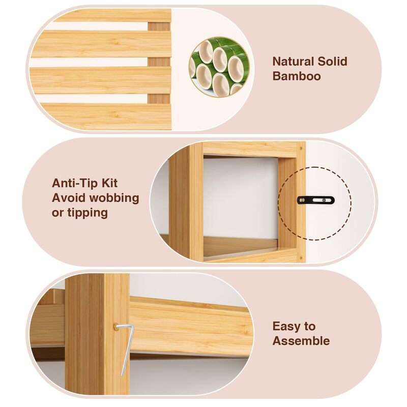 Bamboo Storage Shelf Unit with Adjustable Shelves, Tall Bookcase for Bathroom, Living Room, Balcony, Kitchen, Natural