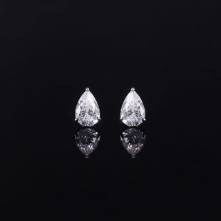 Water Drop Pear-Shaped Cultured Diamond Stud Earrings for Women Cross-Border Live Broadcast Popular 50 Points 1 Carat Single Diamond S925 Sterling Silver Earrings