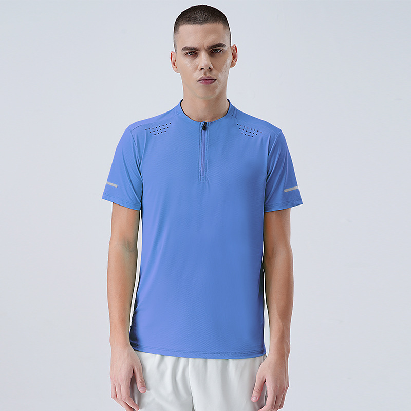 Deportivo delgado acondicionamiento físico hielo veloz ropa seca hombre verano maratón transpirable agujero transpiración camiseta de cuello redondo