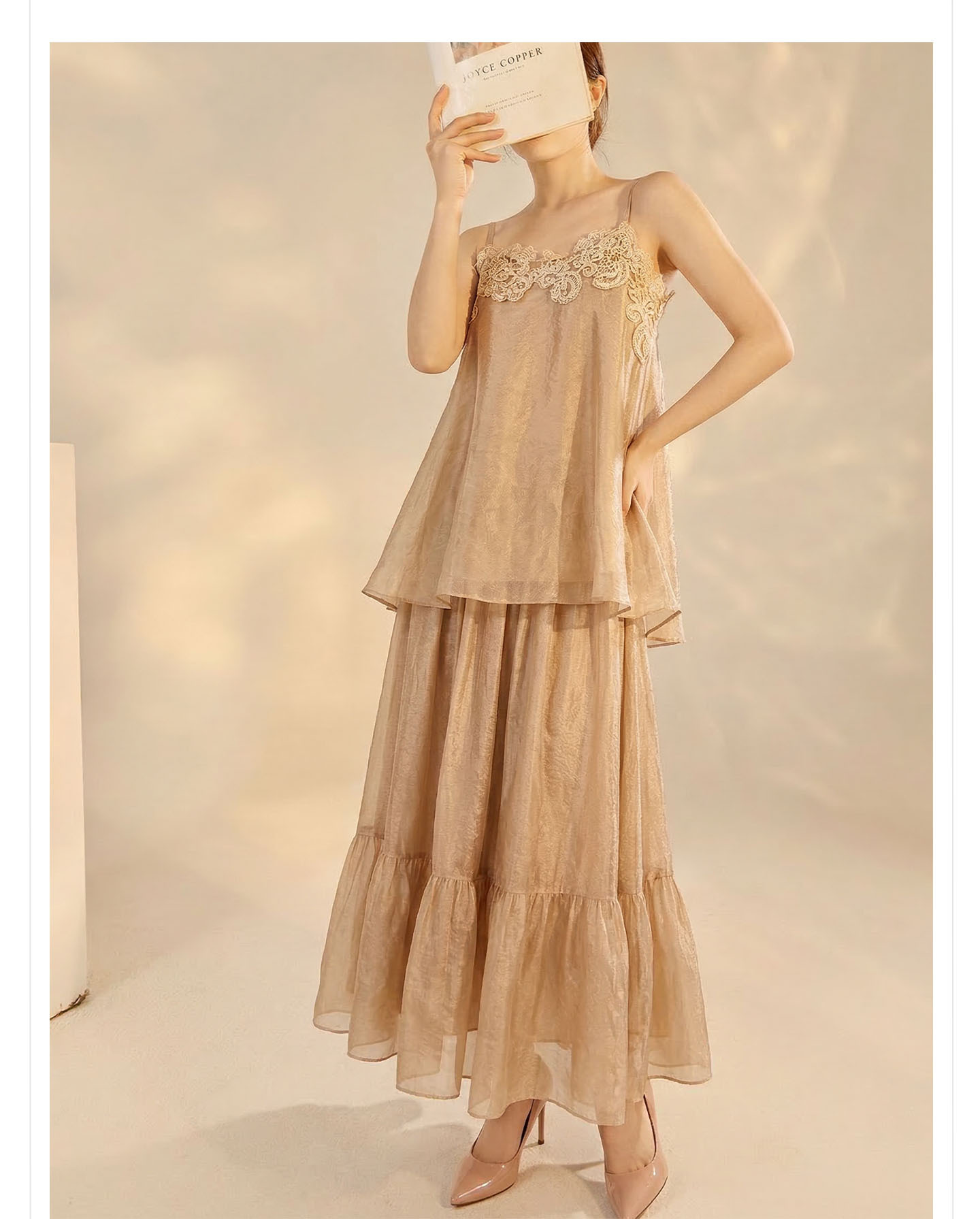 Bộ đầm maxi nữ thắt eo phong cách cổ điển Trung Hoa cao cấp (áo dây + chân váy) — nửa váy, Trang chủ chi tiết 7