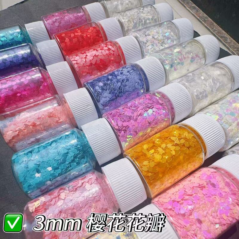 Japanese-Style Nail Art with Cherry Blossom Petals, Five-Petal Flower Nail Stickers, Resin Decoration, Irregular-Shaped Glitter Pieces