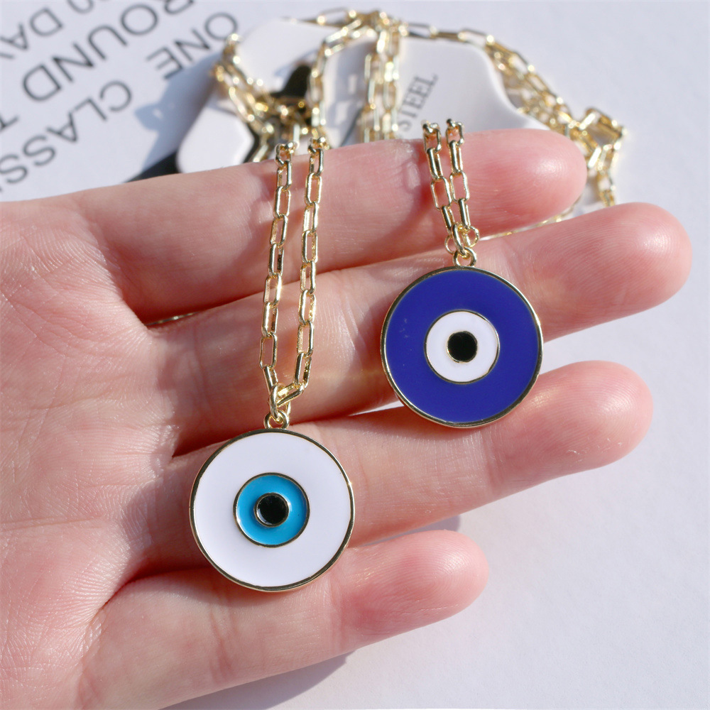 New Round Copper Gold Plated Devils Eye Oil Drop Pendant Necklacepicture4